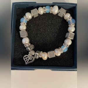Silver and Blue Charm Bracelet with Heart Pendant NIB